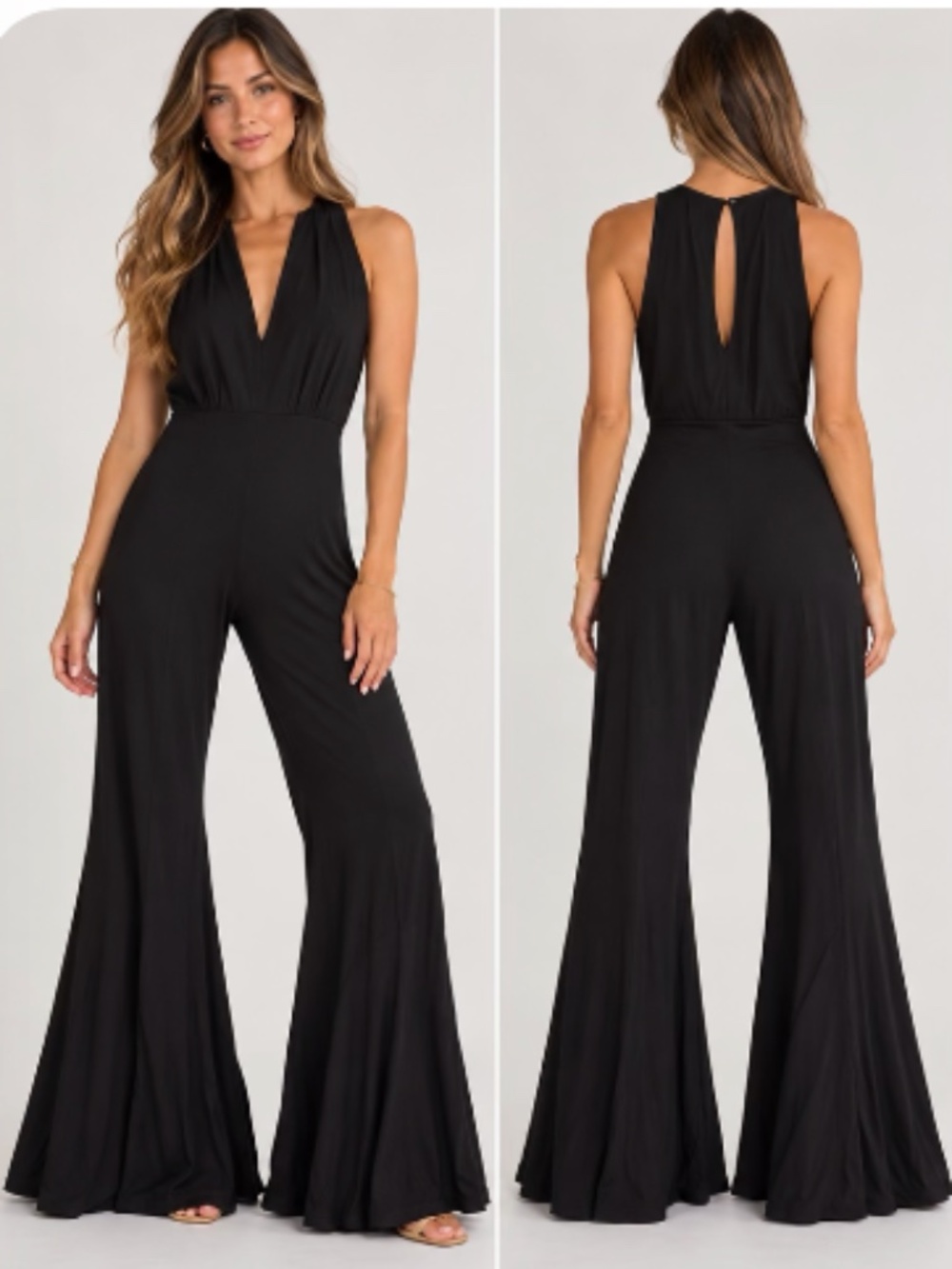Reformation Black Sleeveless V-Neck Flare Jumpsuit Size 2